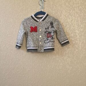 Disney Baby Letterman Mickey Light Heather Grey Jacket Size 6-9 Months